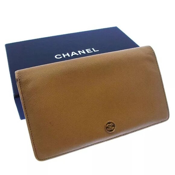 Chanel Wallet Purse Coco Button Beige Gold Woman Authentic - Picture 1 of 11